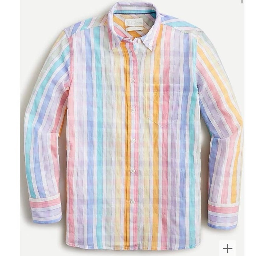 J.Crew Womenโs Classicโ Fit Pastel Rainbow Crinkle Gingham Button Front Gauzy